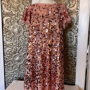 Rose gold flutter sleeve sequin dress, girls 6/7